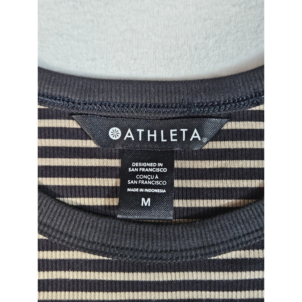 Athleta Signature Rib Crop Tee Striped Black Tan Short Sleeve Modal Top M NEW - Picture 2 of 10